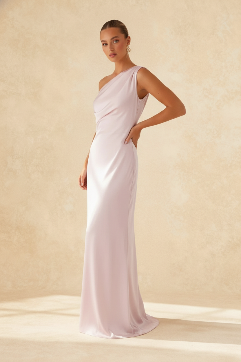 Satin One Shoulder Draped Mermaid Gown