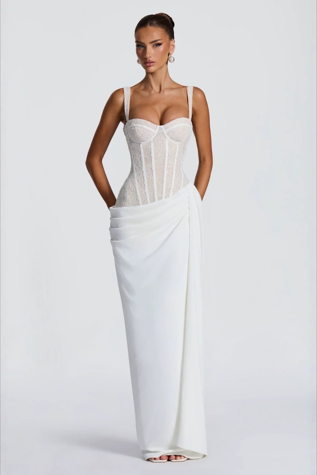 Lace Trim White Strapless Corset Fit Lace Dress