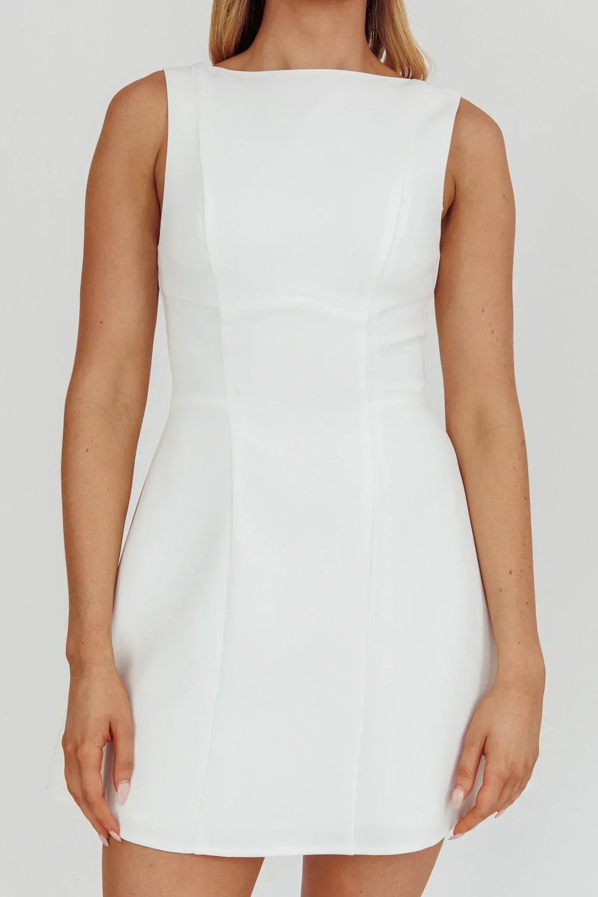 Boat Neck Sleeveless Seamed A-Line Mini Dress 4