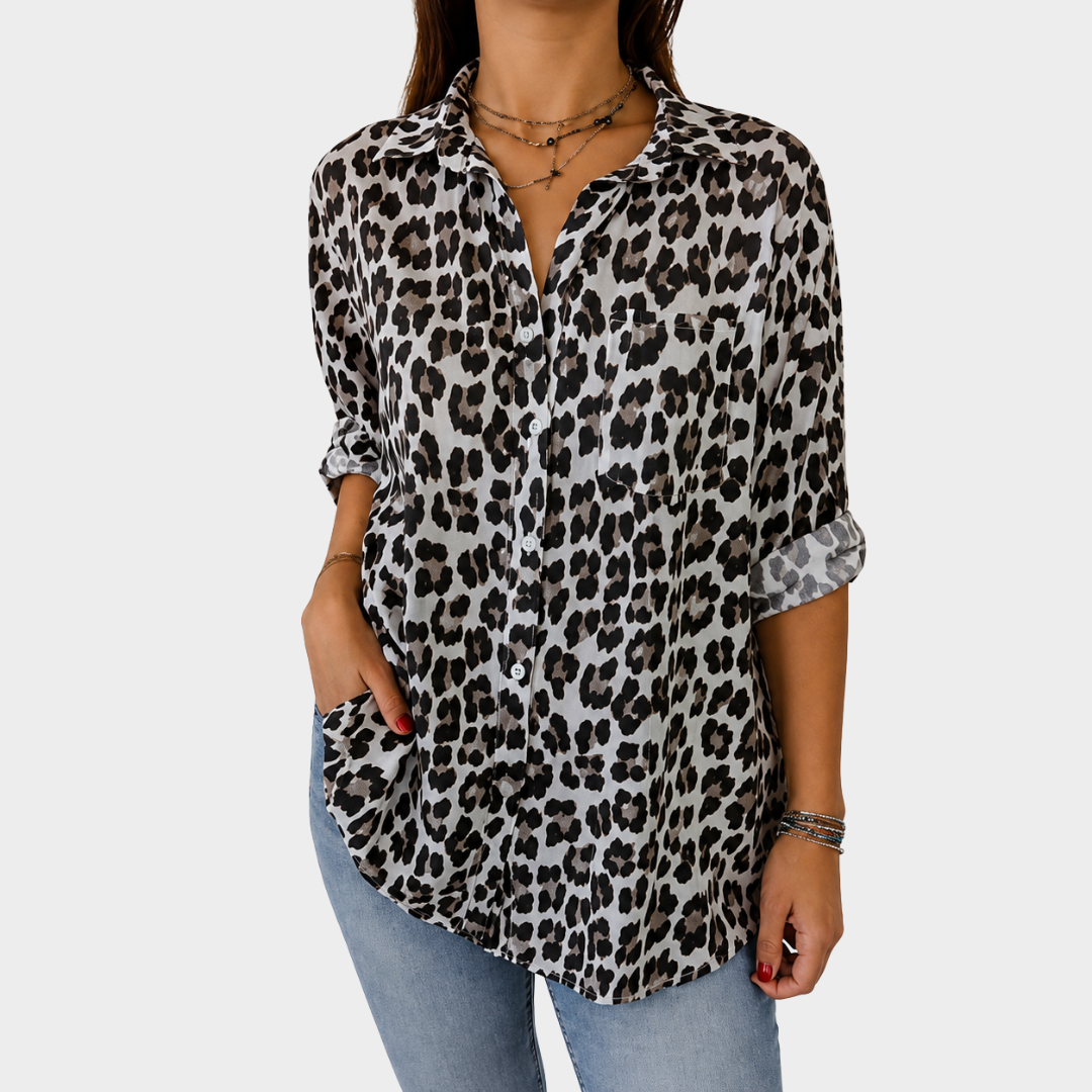 Leopard Print Long Sleeve Button Up Shirt