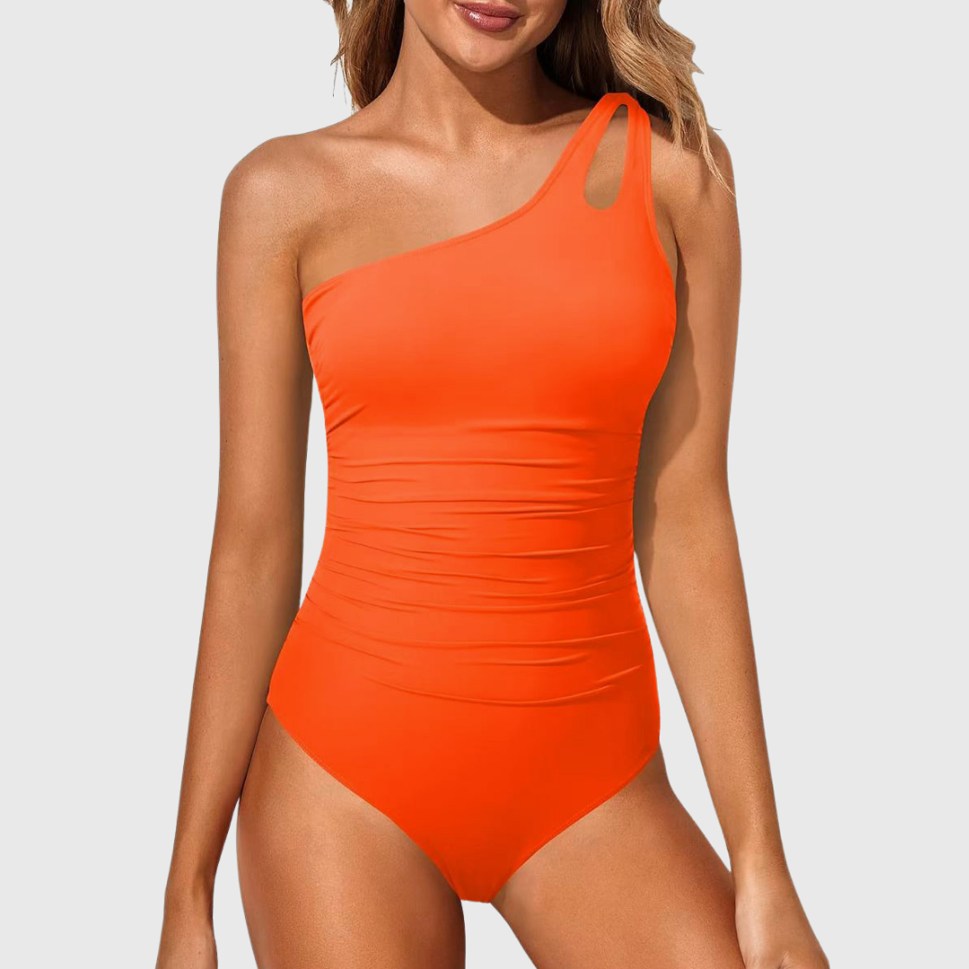 One Shoulder Cut Out Ruched One Piece Swimsuit