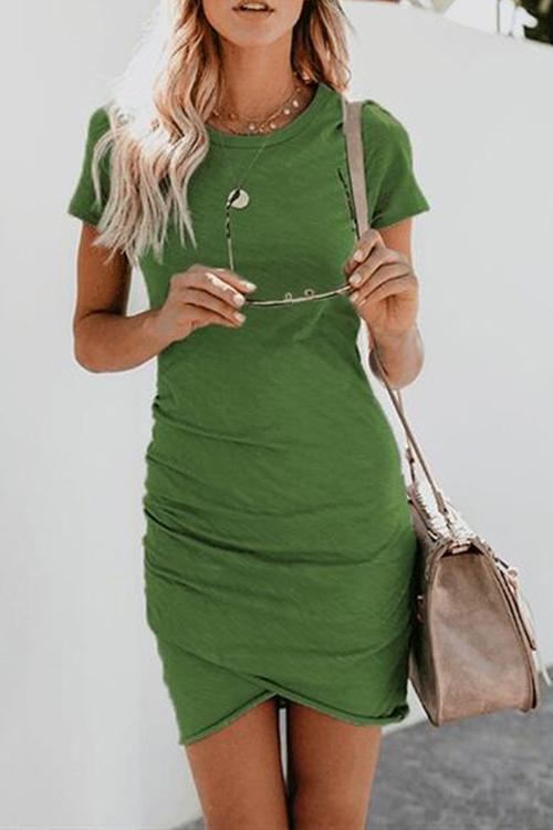 Round Neck Bag Hip Irregular Short-sleeved Dress