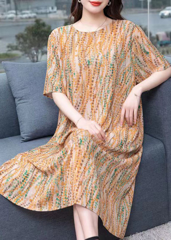 Floral Print Patchwork Round Neck Short Sleeve Chiffon Shift Midi Dress