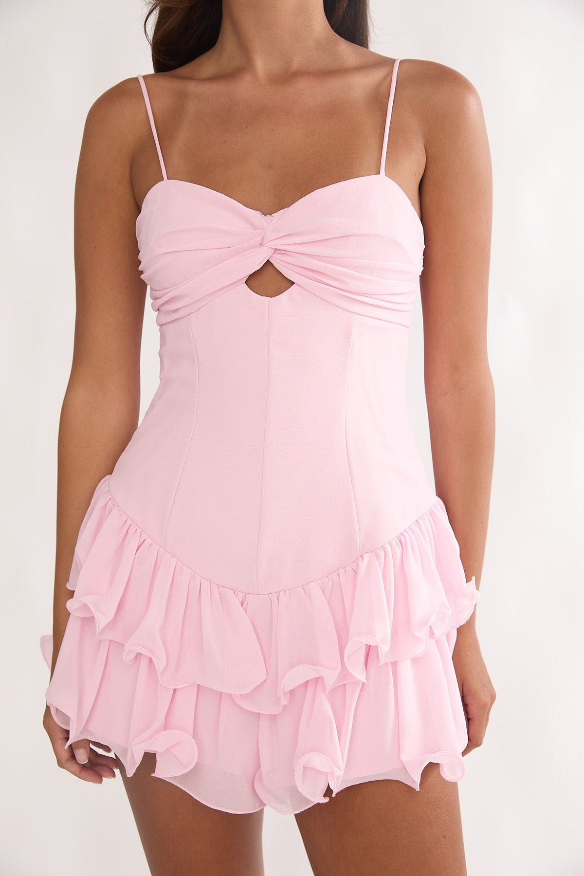 Chiffon Twist Keyhole Cami Tiered Ruffle Mini Dress 3