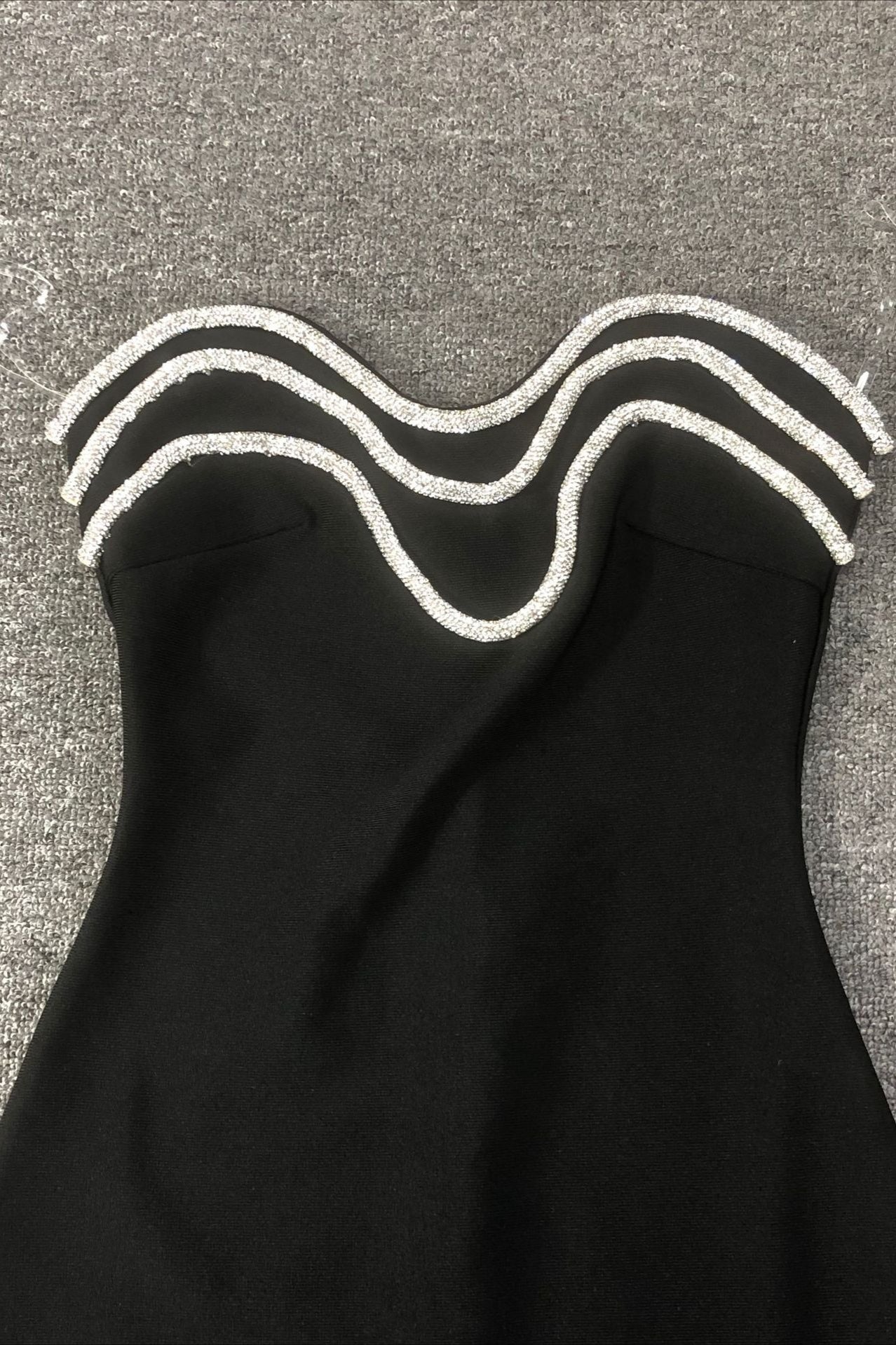 Strapless Crystal Trim Bandage Bodycon Midi Dress