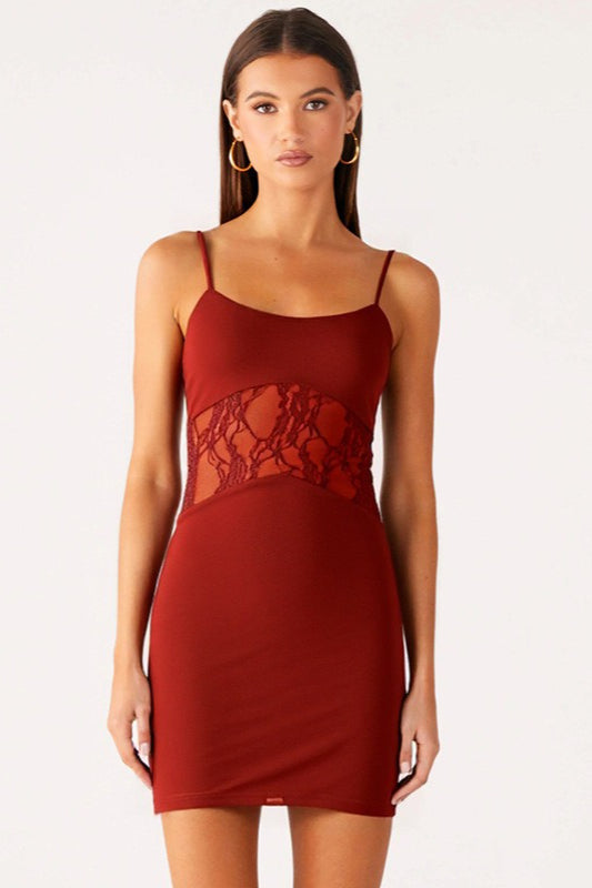 Lace Panel Cami Solid Color Lace Dress