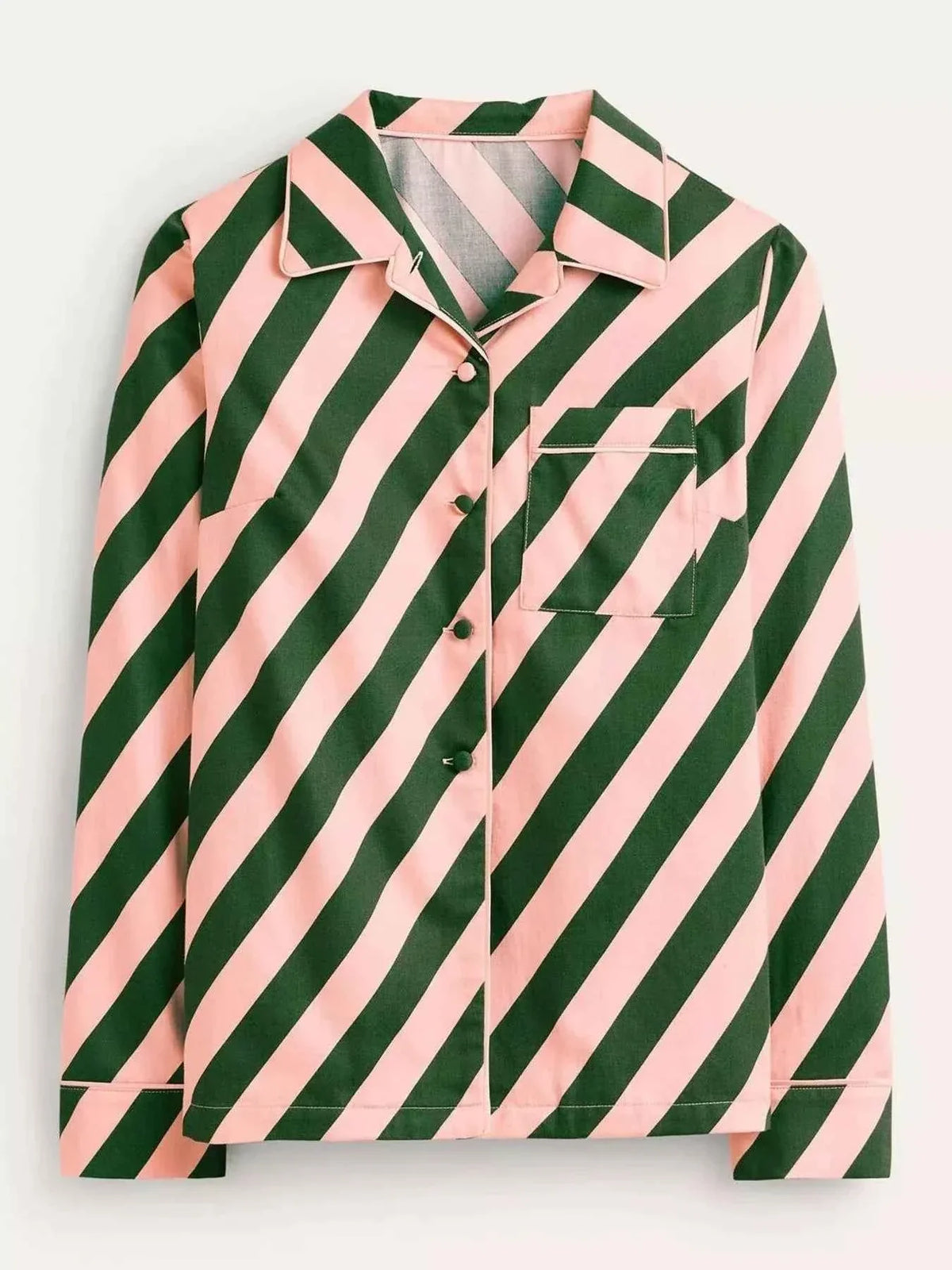 Diagonal Striped Satin Button Front Shirt and Straight Leg Pants Two Piece Set 5