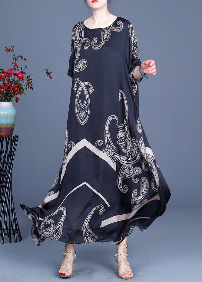 Paisley Print Round Neck Short Sleeve Chevron Panel Kaftan Maxi Dress