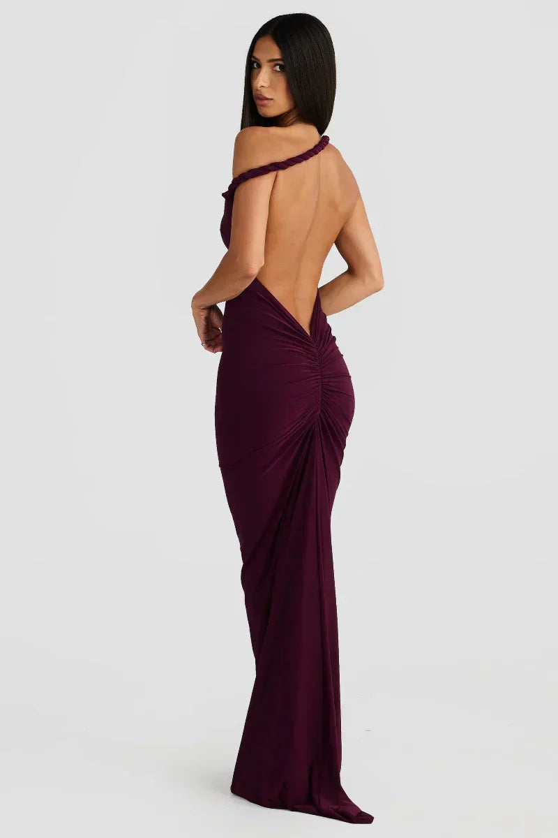 Off Shoulder Fold Over Sleeve Knit Bodycon Floor Length Gown