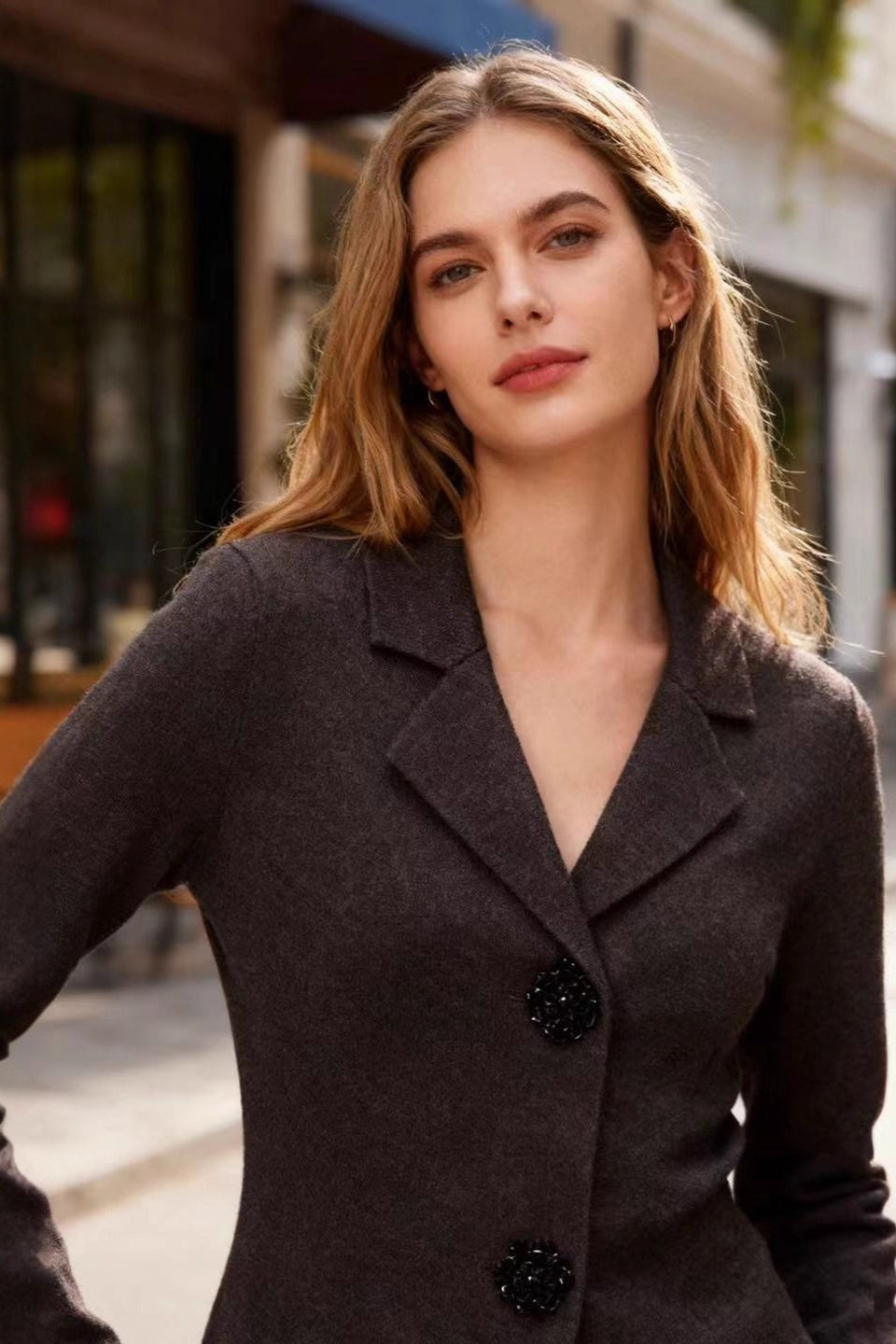 Jewel Button Knit Blazer