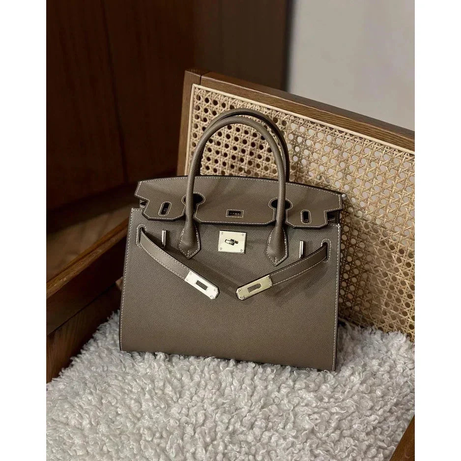 Top Handle Buckle Lock Structured Satchel Bag