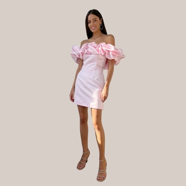 Off Shoulder Ruffle Puff Sleeve Bodycon Mini Cocktail Dress
