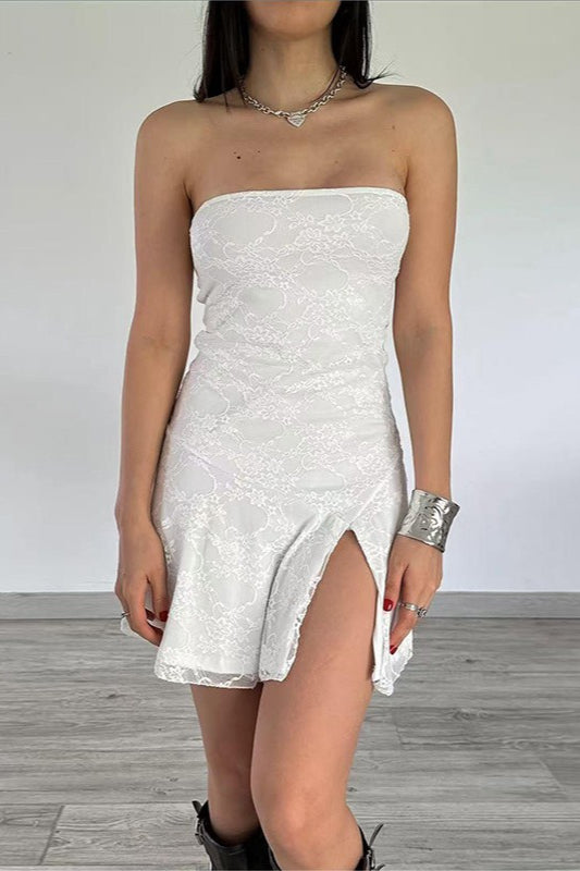 Lace Panel Strapless Bodycon Mini Party Dress