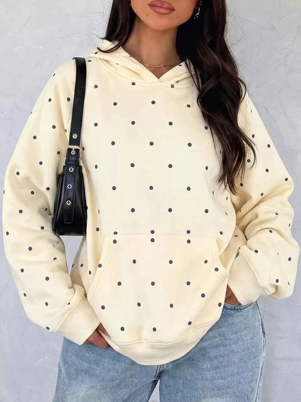 Polka Dot Raglan Sleeve Kangaroo Pocket Hooded Sweatshirt 5