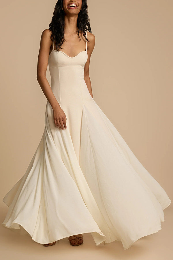 Sweetheart Neck Spaghetti Strap Godet Panel A-Line Maxi Dress 5