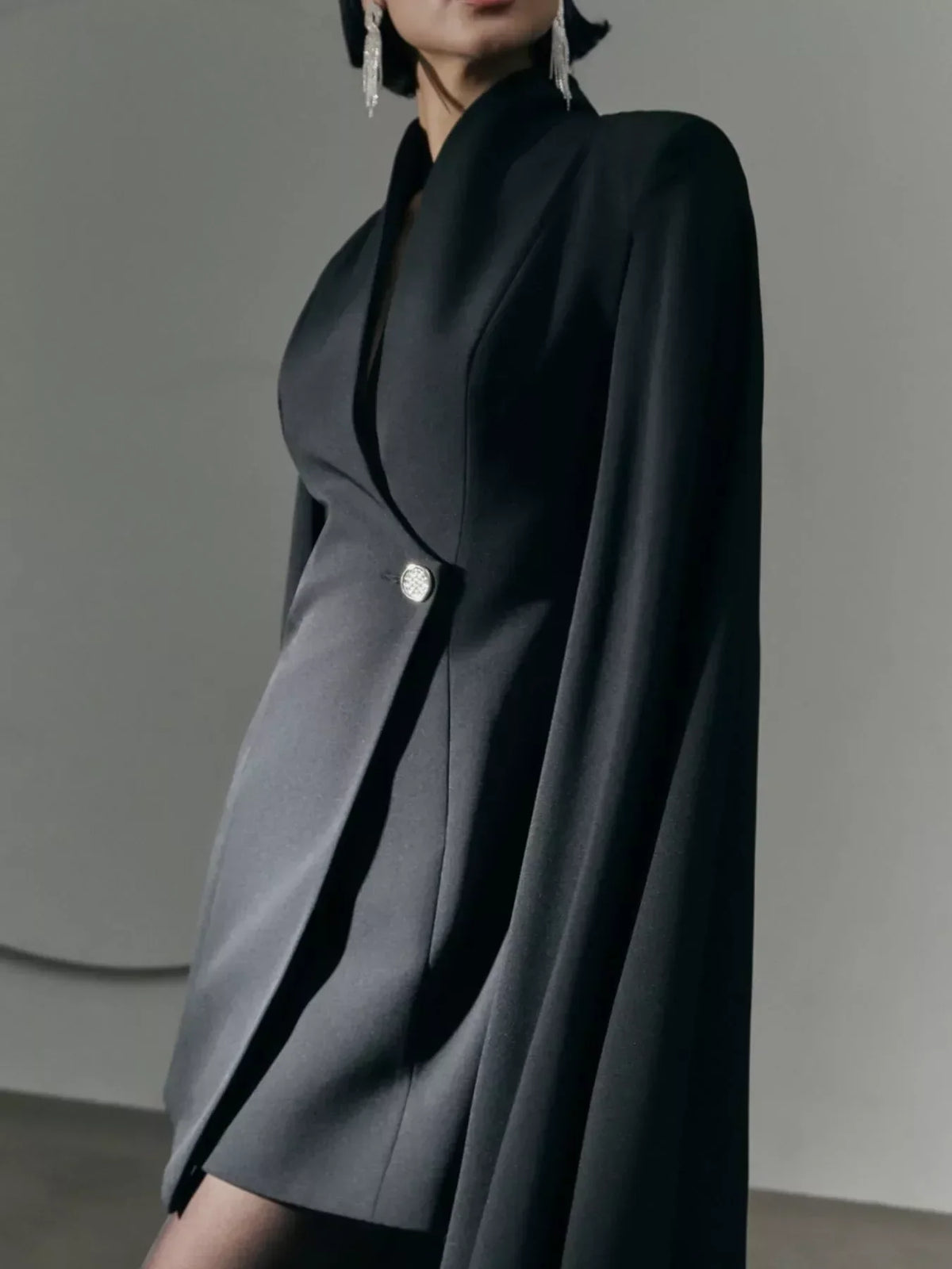 Cape Sleeve Shawl Collar One Button Mini Blazer Dress 3
