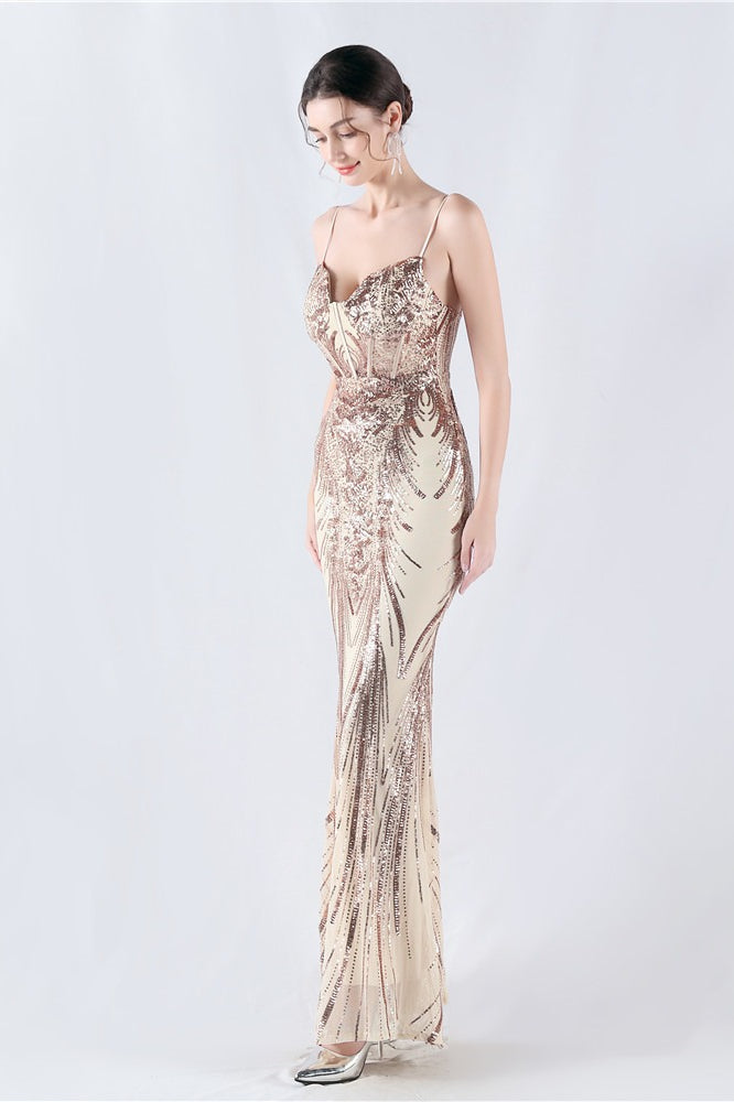 Sequin Spaghetti Strap Sweetheart Mermaid Formal Gown