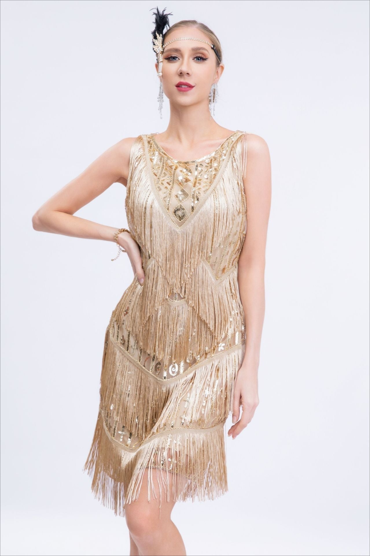 Sequin Fringe Sleeveless Tiered Mini Dress