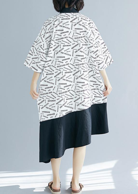 Typography Print Asymmetric Hem Patch Pocket Collar Button Down Short Sleeve Shirt Dress