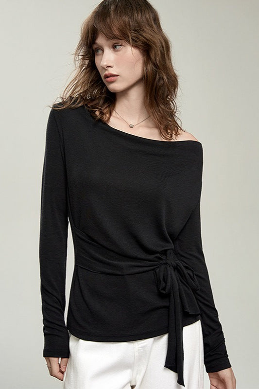 Tencel Wool Cowl Neck Long Sleeve Top