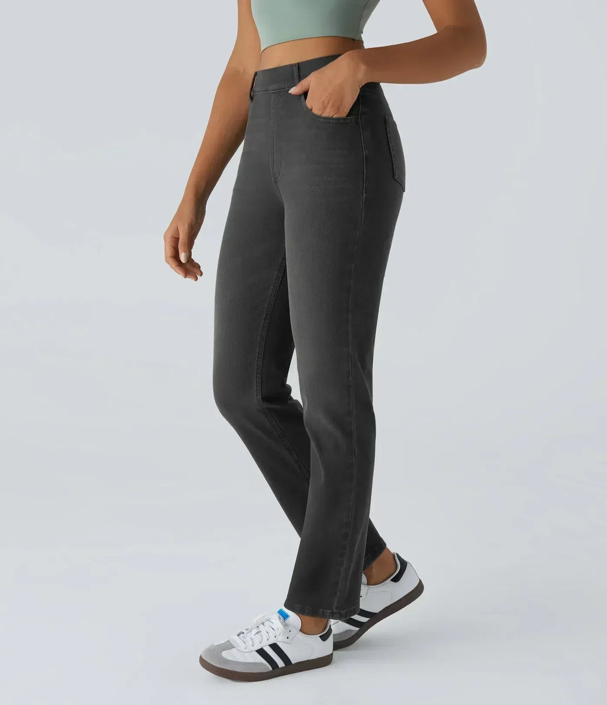 High Waist Straight Leg Pull On Jeans 16