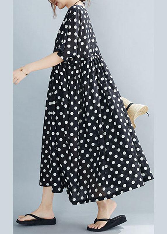 Polka Dot Empire Waist Short Sleeve Loose Maxi Dress