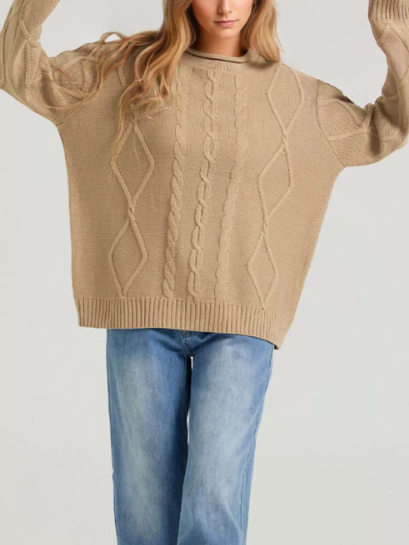 Cable Knit Ribbed Hem Sweater