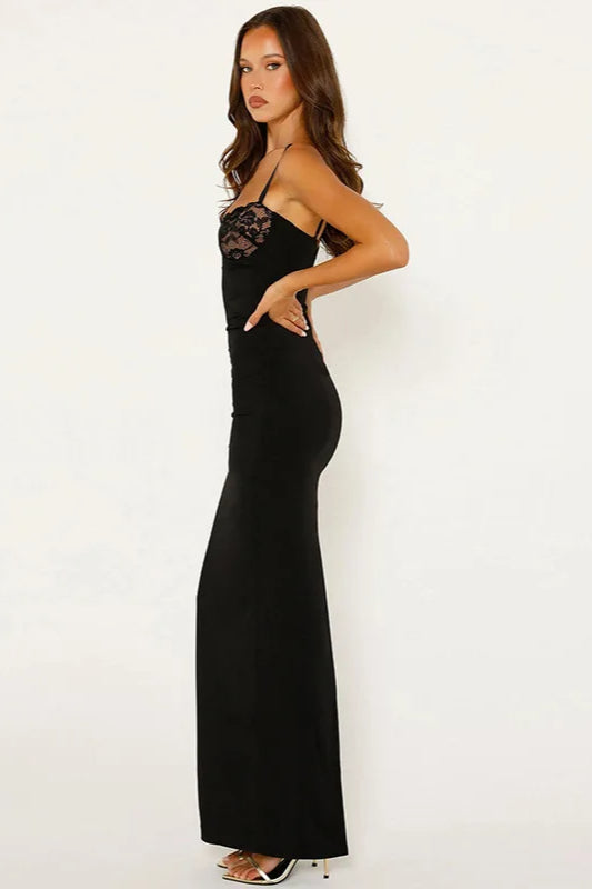 Fashion Lace Back Split Slip Maxi Dress