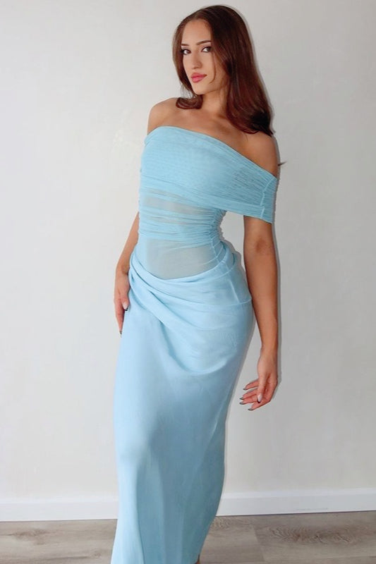 Off Shoulder Ruched Bodycon Mermaid Maxi Dress