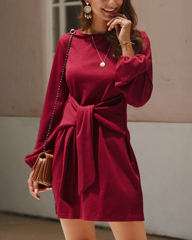 Long Sleeve Tie Casual Dress