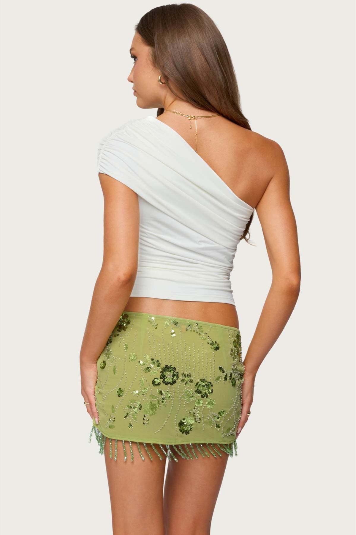 Sequin Floral Print High Waist Mini Skirt