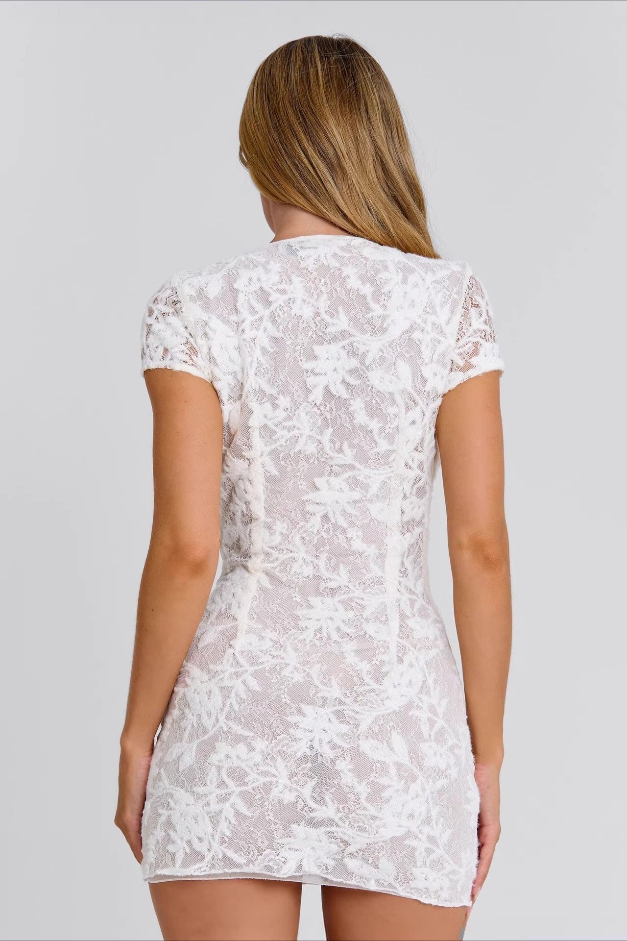 Lace Insert Deep V Mini Dress