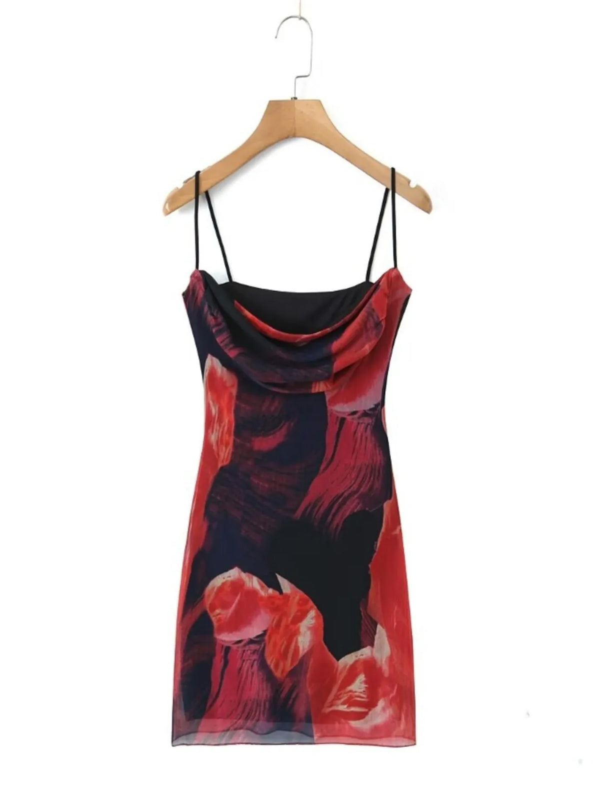 Abstract Print Mesh Cowl Neck Halter Cami Bodycon Mini Dress 4