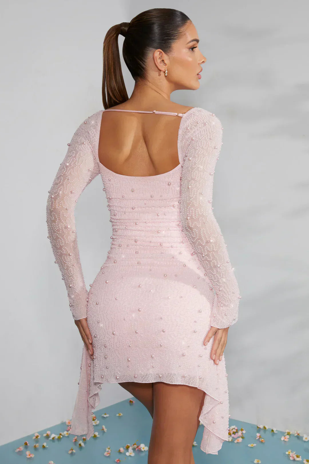 Sleeve Embellished Cowl Neck Mini Dress - View 3