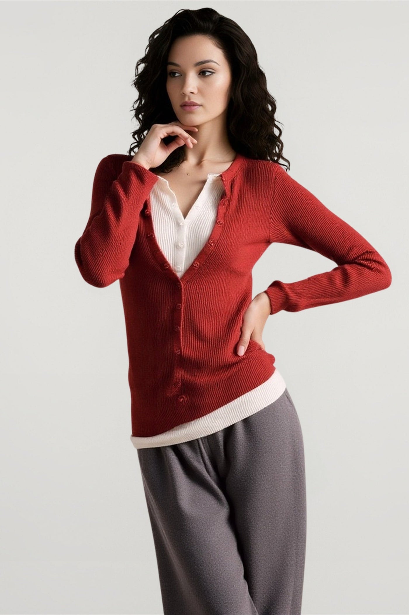 Layered Collar Slim Knit Top