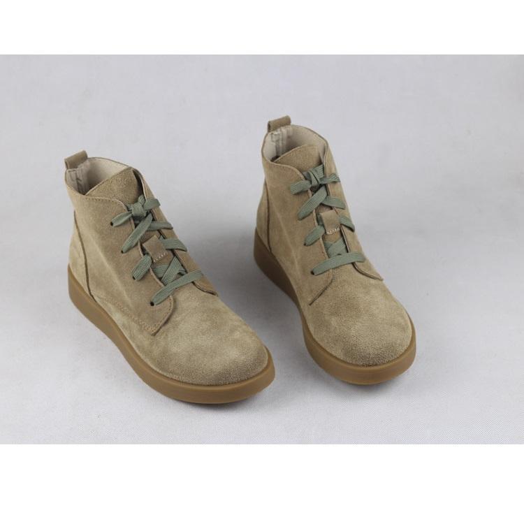 Nubuck Leather Boots Fur Lining Casual Ankle Boots Light Apricot/Dark Blue