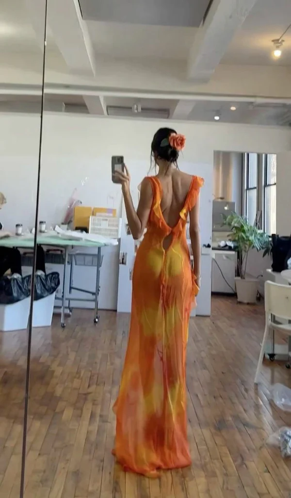 Elegant Chiffon Ruffles Slit Long Prom Dress Party Dress cc1401