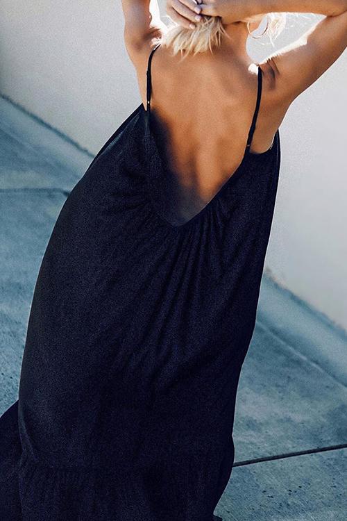Spaghetti Strap V-Neck Tiered Ruffle Hem Maxi Dress