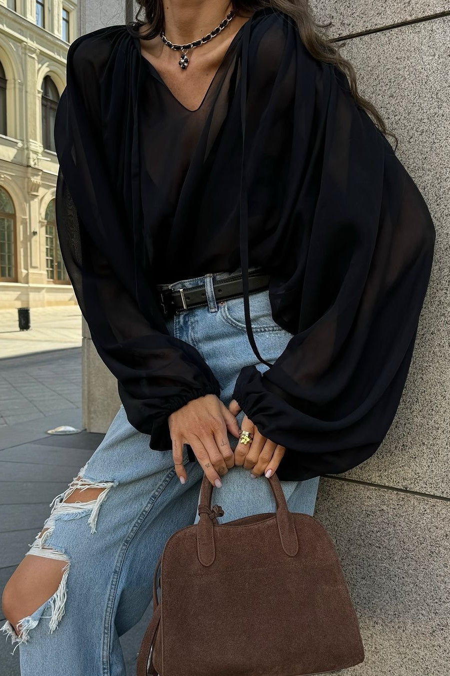 Sheer Tie Detail Blouse