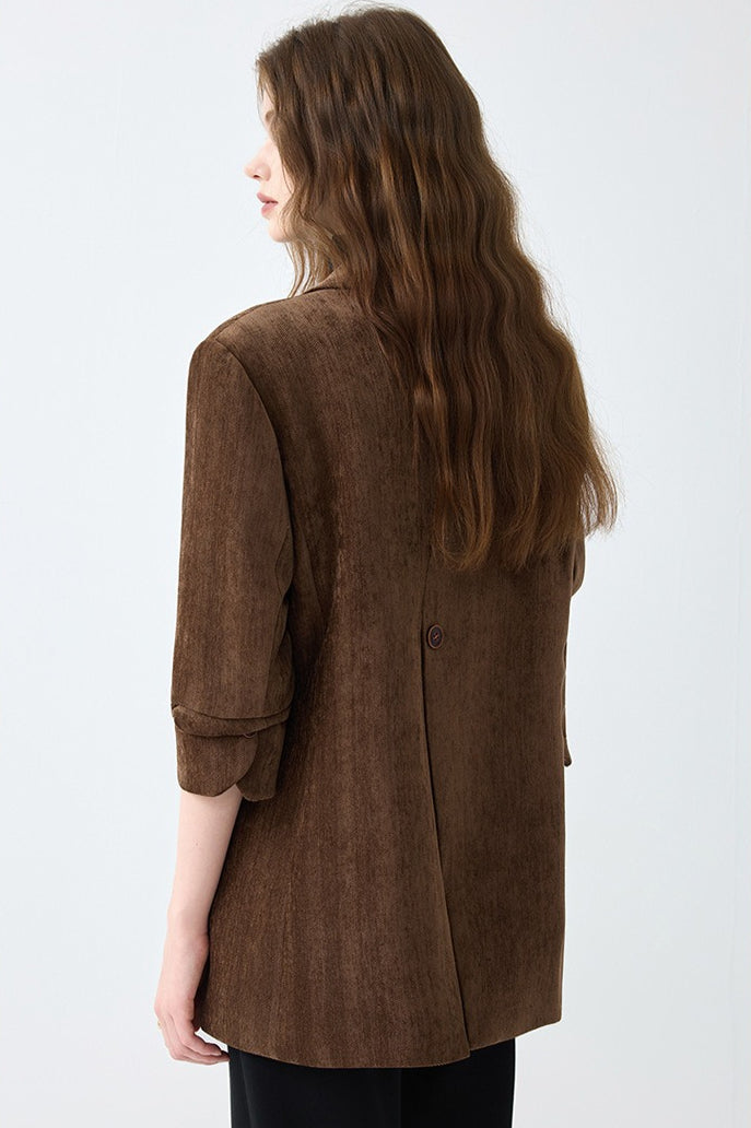 Oversized Corduroy Look Notch Lapel Two Button Flap Pocket Blazer 4