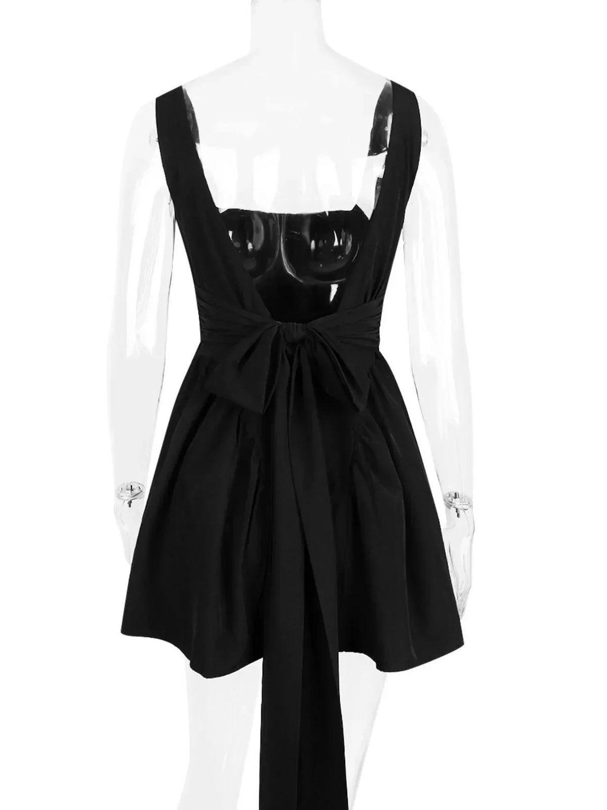 Square Neck Backless Bow Back Fit and Flare Mini Dress 3