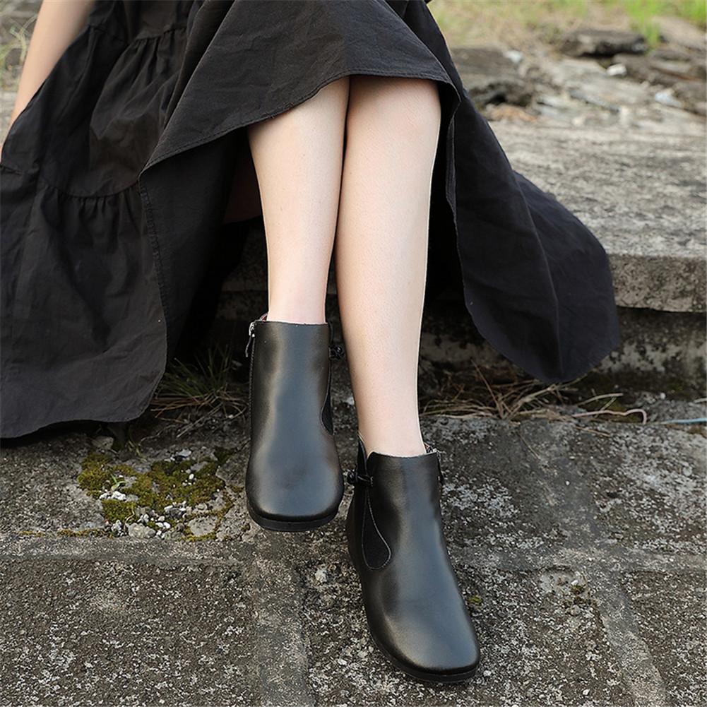 Mori Style Elegant Ankle Booties Low Heel Handmade Work Combat Boots Black/Coffee/Beige