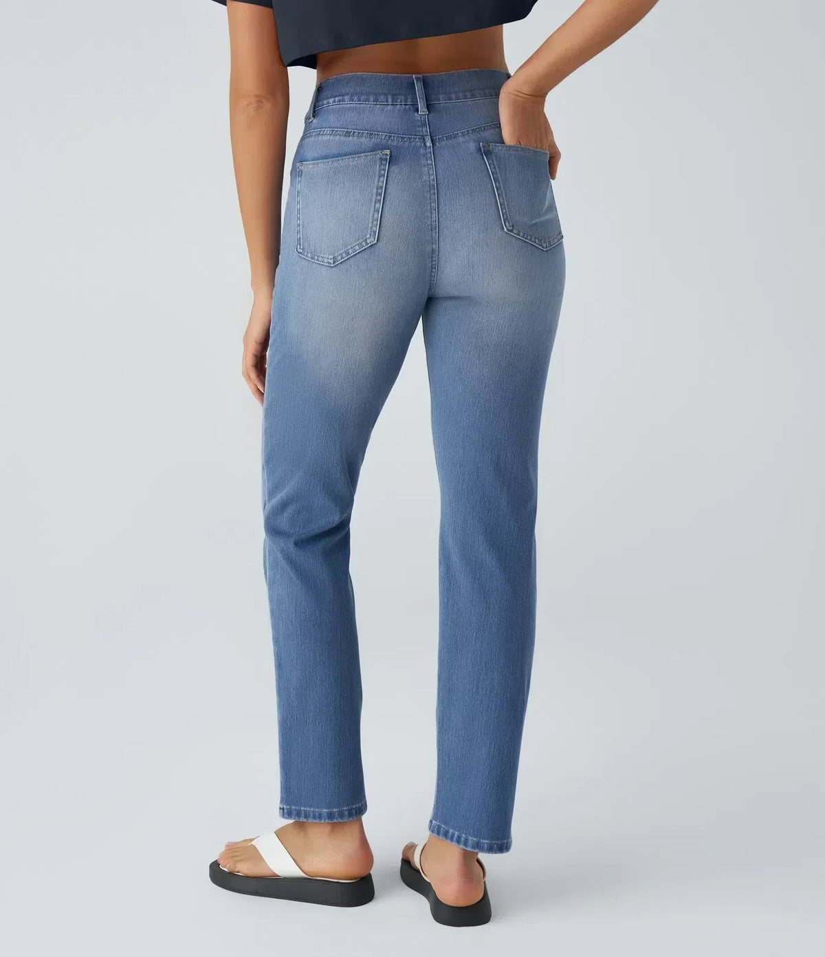 High Waist Straight Leg Pull On Jeans 10