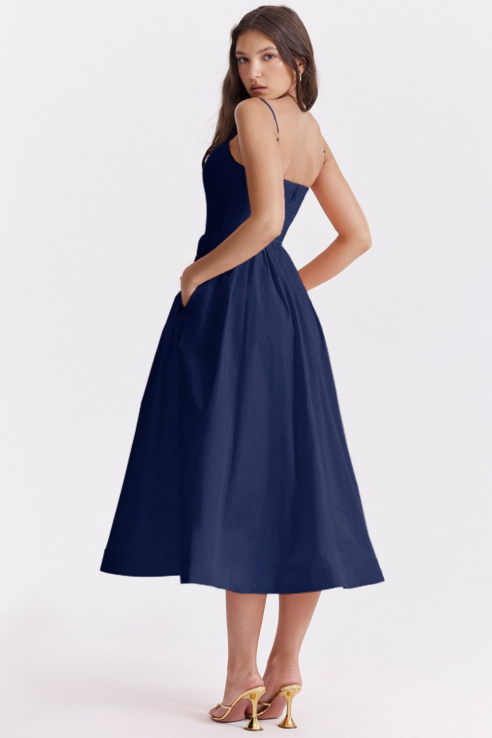 Spaghetti Strap Scoop Neck Fit and Flare Midi Dress