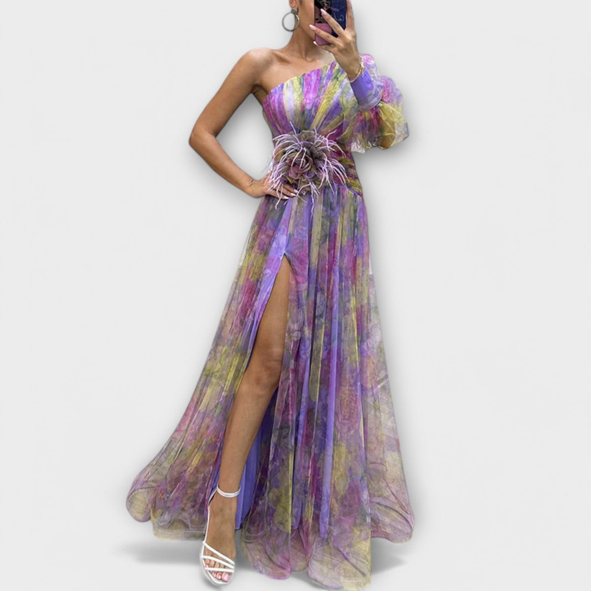 Floral One Shoulder High Split Maxi Gown