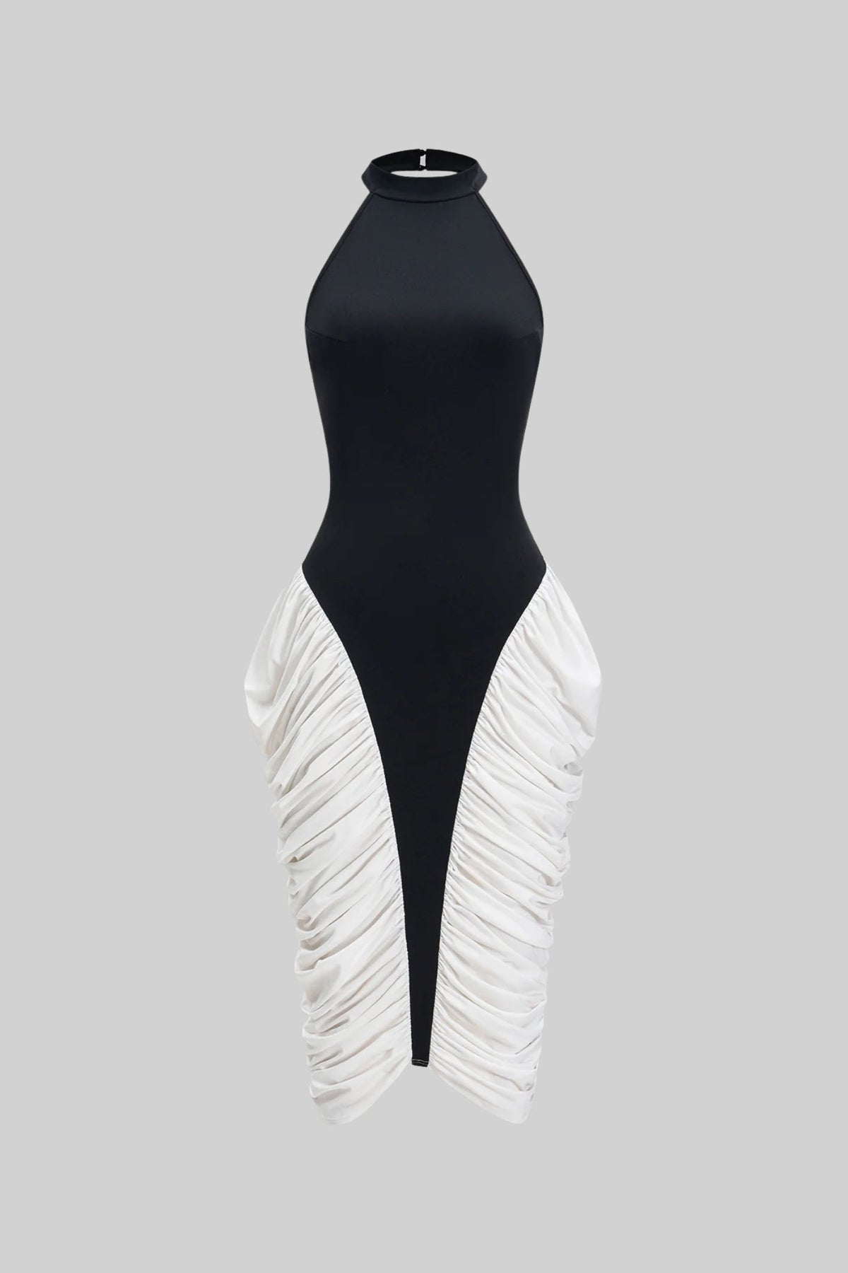 Halter Neck Contrast Ruched Side Panel Bodycon Midi Dress 2