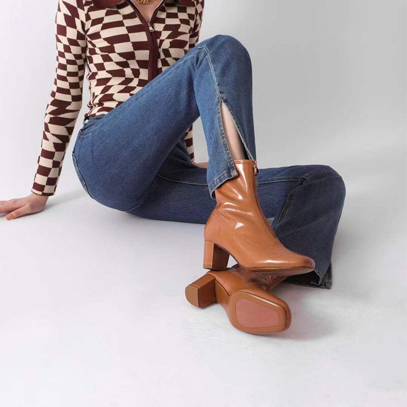 Classic Slimming Boots Elegant Glove-Like Ankle Boots High Heel Front Zipper Boots