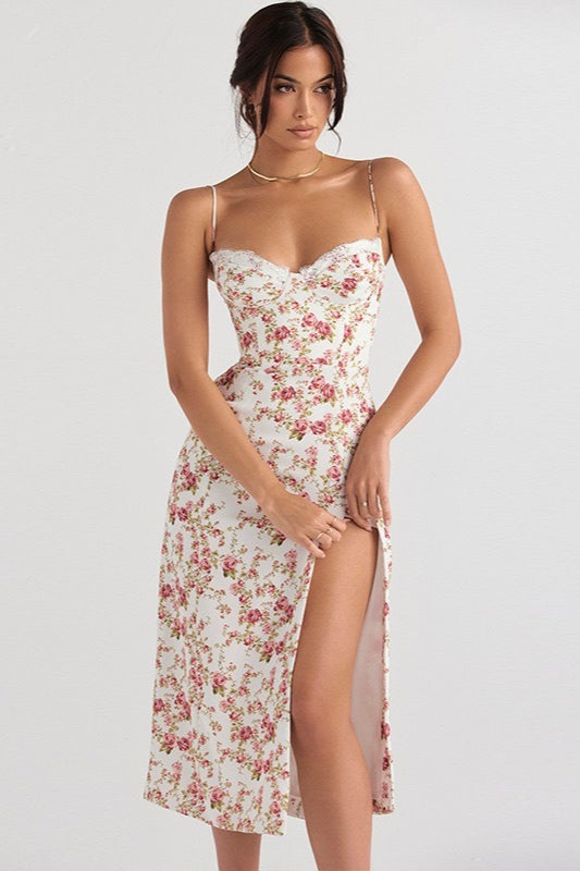 Velvet Deep V-Neck High Split Slip Maxi Dress