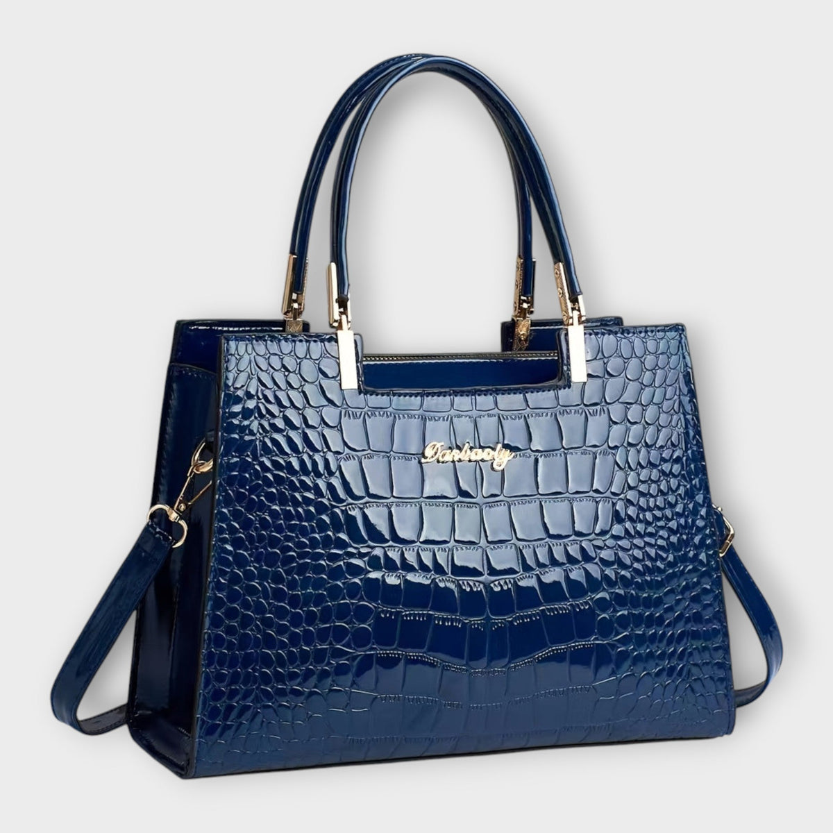 Croc Embossed Structured Top Handle Tote Bag