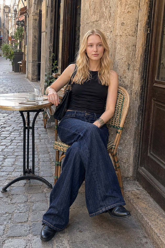 Low-Rise Vintage Washed Embroidered Flared Denim Jeans